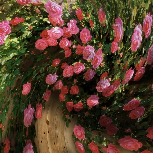 Qucarder Garden Scene Shower Curtain 3D Flowers Pink Floral Wood Fence View Bath Curtain Waterproof Shower Curtains for Bathroom Decor with Hooks 72x72 Inch - Image 4