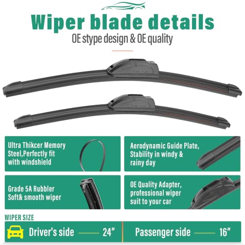 Image of WINDSMILE Windshield Wiper Blades Replacement for Toyota Corolla Cross | Fits 2022 2023 2024 2025 Corolla Cross, 24 inch+16 inch Front & 10 inch Rear 3-Piece Set, Streak-Free, OEM Quality, Easy Install