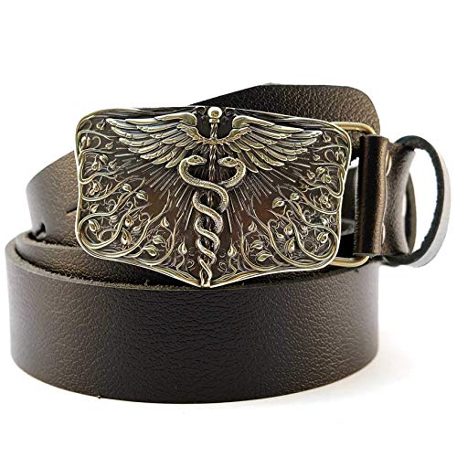 Leather belt with brass buckle Caduceus, Handmade Medical Corps solid brass belt buckle on leather belt2