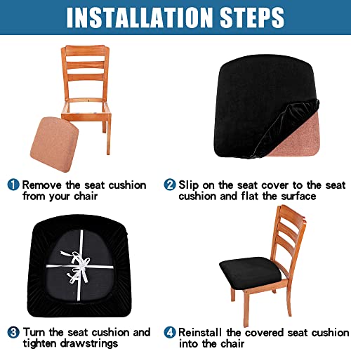 Smiry Velvet Seat Covers For Dining Room Chair Set Of 6, Stretch Fit Removable Washable Chair Seat Cushion Protector Slipcovers With Ties thumb #6