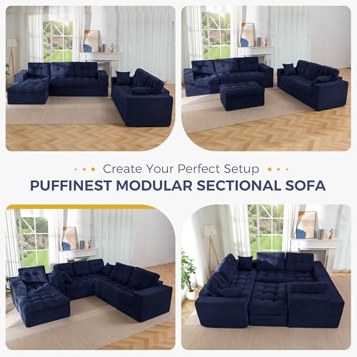 Image of MAXYOYO Modular Sectional Sofa with Ottoman and Loveseat, Cloud Boneless Couch with Layered Cushion, Flexible Module Combination Sofa for Living Room, No Assembly Required,Navy