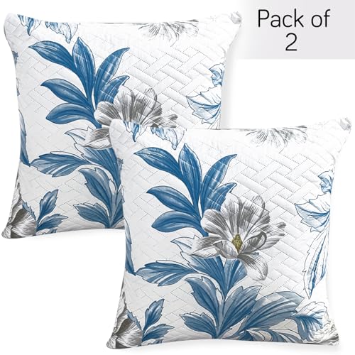 Image of HOKIPO Printed Cushion Cover 22x22 in, Celadon Blue Camellia