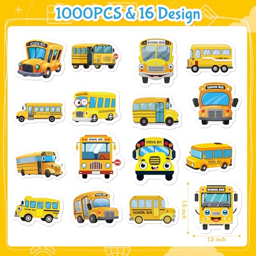 BeYumi-School-Bus-Roll-Stickers-1000Pcs-School-Bus-Stickers-in-2-Rolls-Back-to-School-Waterproof-Vinyl-Cartoon-Transportation-Decals-for-Laptop-Bottle-Notebook-Luggage-Computer-Classroom-Decor-Kids BeYumi School Bus Roll Stickers 1000Pcs School Bus Stickers in 2 Rolls Back to School Waterproof Vinyl Cartoon Transportation Decals for Laptop Bottle Notebook Luggage Computer Classroom Decor Kids