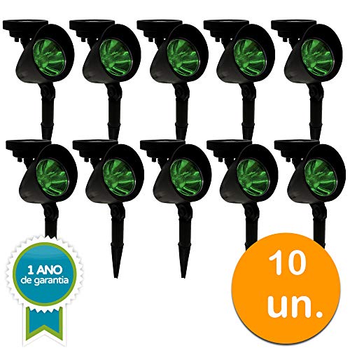 Kit 10 - Luminária Solar Spot Refletor LED Verde com Espeto de Jardim