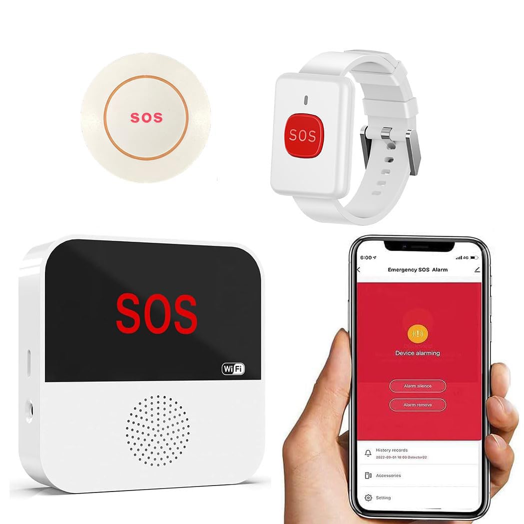 Voca White Wireless Personal Alarms & Pager For Elderly, Emergency Alarm, Sos Button, Panic Alarm, Nurse Call Bell, Sos System For Home/Personal, Caregiver Pager, Seniors, Patients, Disabled, 2.4G Wifi