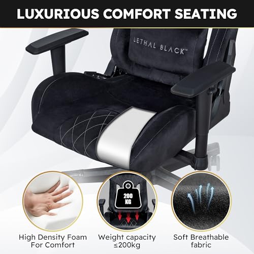 Lethal Black Ergonomic Gaming Chair - with Premium Breathable Alcantara Fabric, Multi Adjustable Armrests, Neck & Lumbar Support| Chair Gaming seat... - Image 6