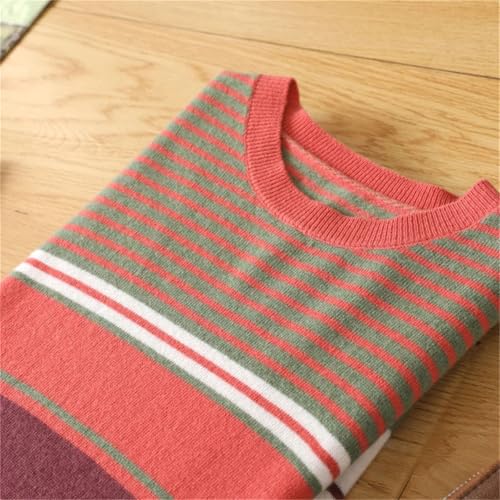 Men's 100 Percent Wool Knitted Sweater Crew Neck Long Sleeve Stripe Loose Pullover3