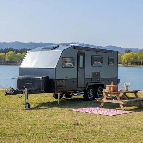All-Terrain Camping Trailer for Sale, Heavy Duty Travel Trailer with Kitchen & Bathroom, Waterproof Enclosed，Lightweight Easy Tow Camper for Road Trips, Hiking & Commercial Use