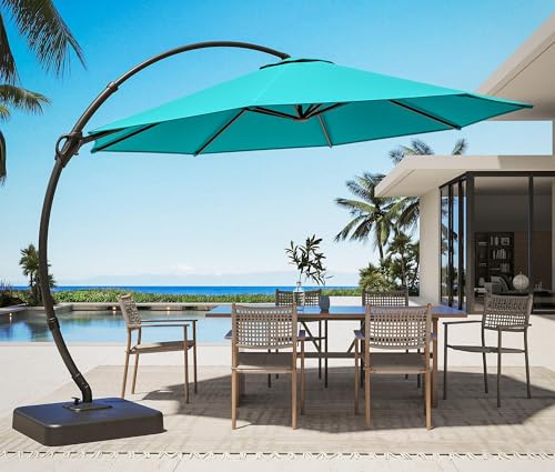 LAUSAINT HOME 11ft Curvy Offset Patio Umbrella with Base