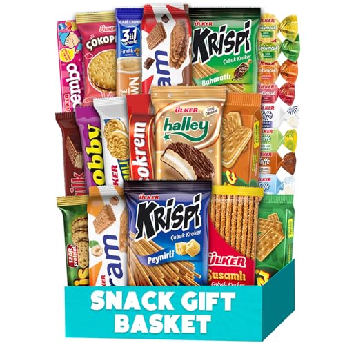 International Food Hamper Variety Pack 30 Count Imported Turkish Snacks Includes Sweet Salty Crunchy and Chocolate Treats for Adults and Kids