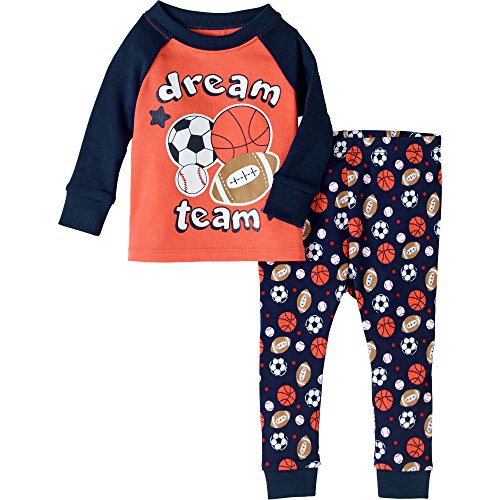 Baby and Toddler Boys Snug Fit Graphic Pajama Long Sleeve Shirt and Pants Two-Piece Set (24 Months, Dream Team)
