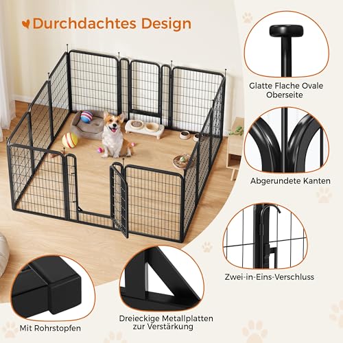 Yaheetech Welpenlaufstall Welpengitter 8-teilig 100cm, Einteilige Verriegelung, Verbindungsstangen mit rundem Kopf, Faltbare Freilaufgehege für Hunde Wohnung und Garten, Aufbau werkzeugfrei
