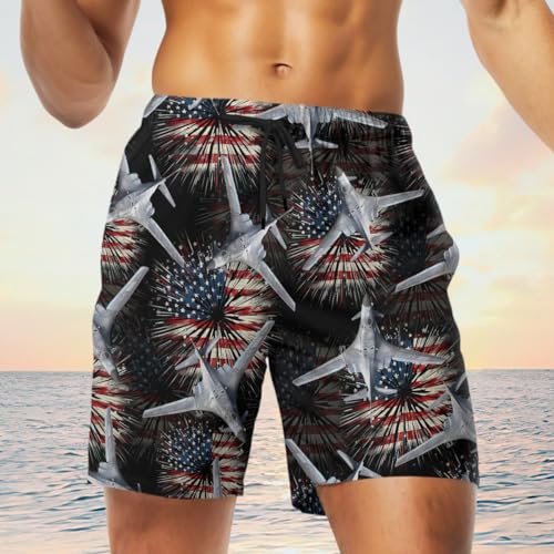 Military Airplane Mens Swim Trunks - Veteran Hawaiian Mens Swim Short Beach Shorts TU-SH-543