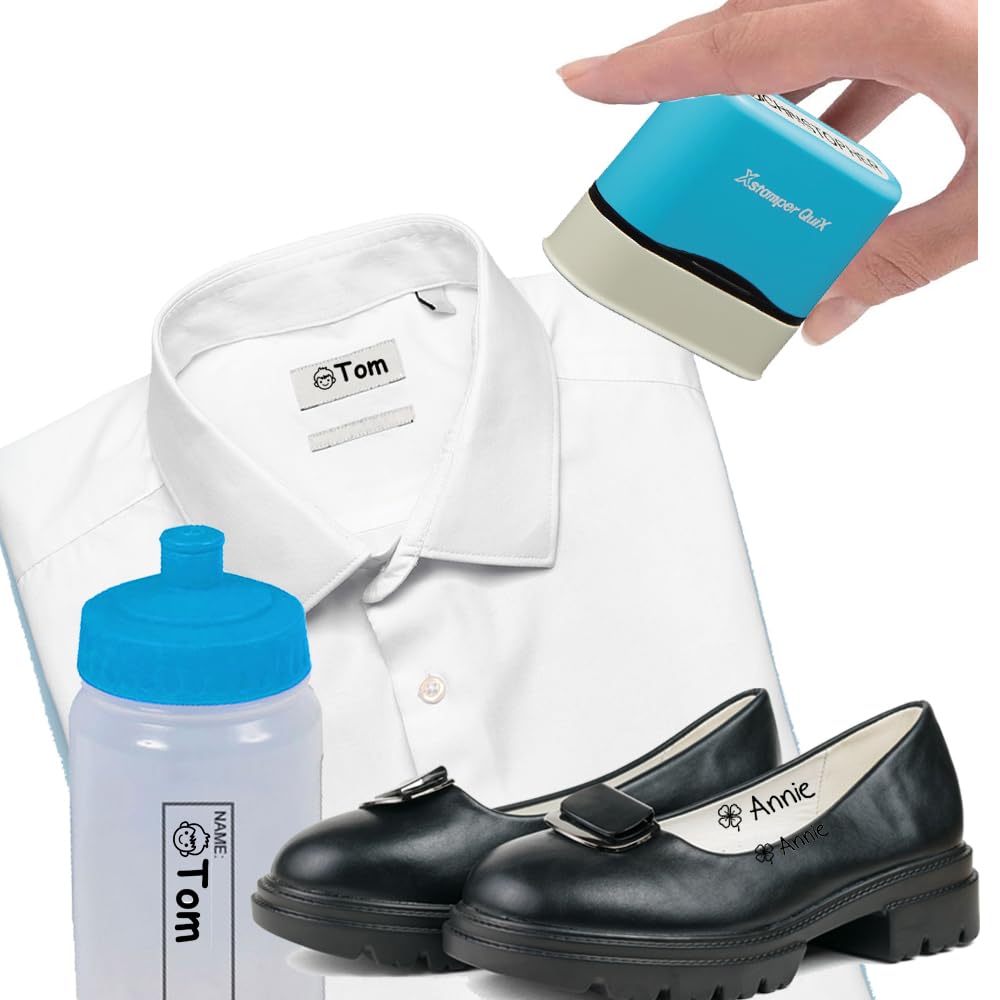 School Uniform Clothes/Kit Marker, Personalised Name Stamp Self-Inking, 1 LINE Image & Text - Premium Xstamper Clothing Name Stamp, Xstamper Permanent Ink (Dermatologically Tested)