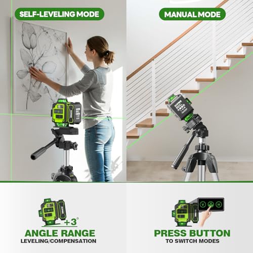 Image of Laser Level with Tripod, Alloyman 4x360 Self Leveling Laser Level, Green Line Laser 4D Laser Leveler Tool with 2Pcs Lithium Batteries for Picture Hanging, Tile, Home Renovation, Indoor(Green)