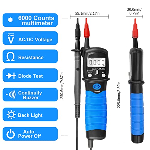 Image of Pen Type Multimeter 6000 Counts, Digital 600V High Voltage Meter Tester, Pocket Small Pen Multimeter with AC /DC 60M Ohm Resistance Meter Resistance Continuity Diode Electrical Circuit Tester