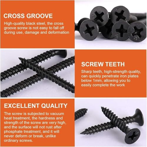Image of Drywall Gypsum Black Screws Sharp Point Self Tapping Screws Carbon Steel Wood Screws Assortment Set (Pack of 221 Pcs)
