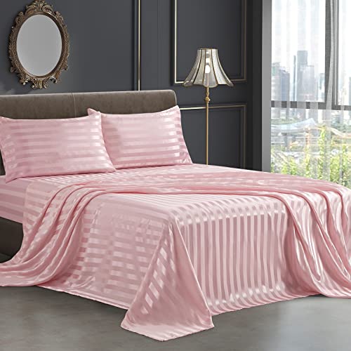 Parure de lit en satin imprimé à rayures avec drap-housse SiinvdaBZX