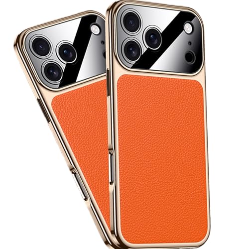 Coque cuir pour iPhone 17 Pro orange avec bumper plaqué de protection