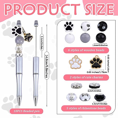 WewaySmile 18 Set DIY Beaded Pens, 54 Wooden, 36 Crystal Spacer, 30 Glass Beads, 18pcs Lobster Clasp and Dog Paw Pendants - Image 2