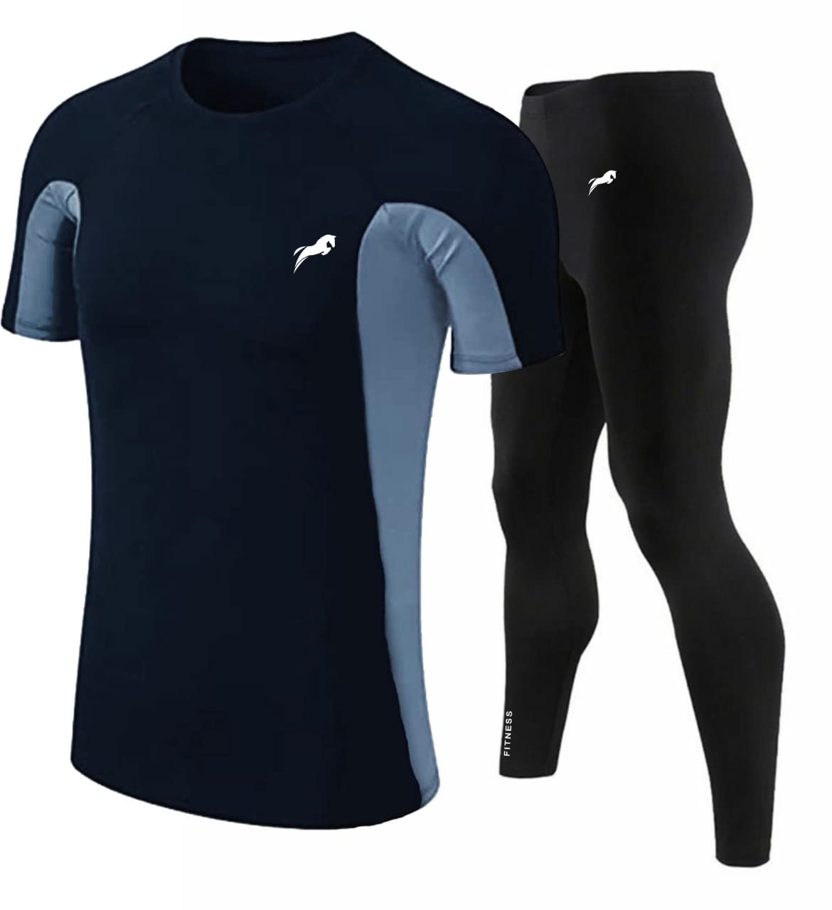 JUST RIDERStretchable Gym and Sports Wear Halfsleeve T-Shirt & Lower for Men | Body fit Skinny T-Shirt & Lower for Gymming and Sports (Set of 2)