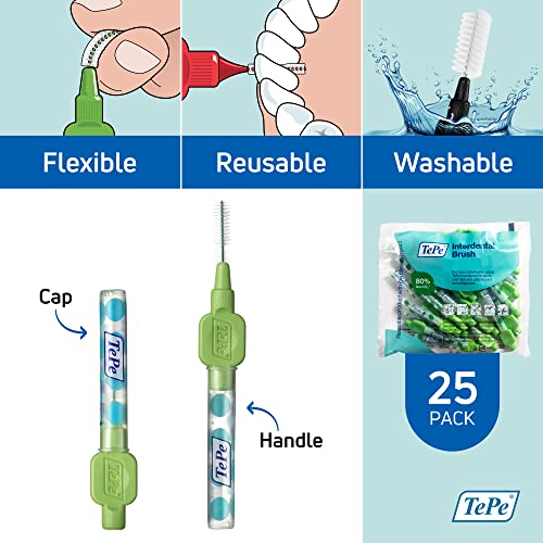Image of TePe Pack of 25 Interdental Brush Original, Soft Dental Brush for Teeth Cleaning, 5, Green