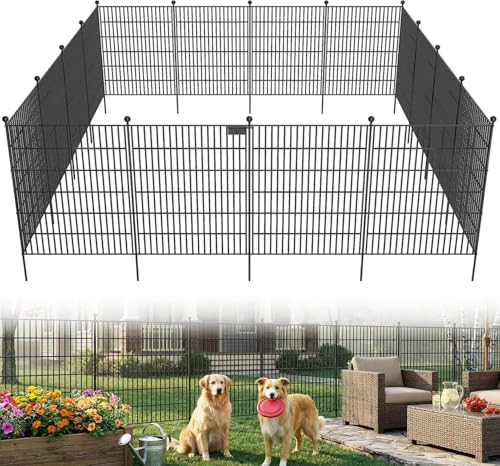 Toolterritary 10 Panels No Dig Garden Fence with Gate, 32 in(H) X24.2 ft(L) Metal Fence Panels, Thickened Rustproof Garden Fencing, Animal Barrier Fence for Dogs, Rabbits, and Patio