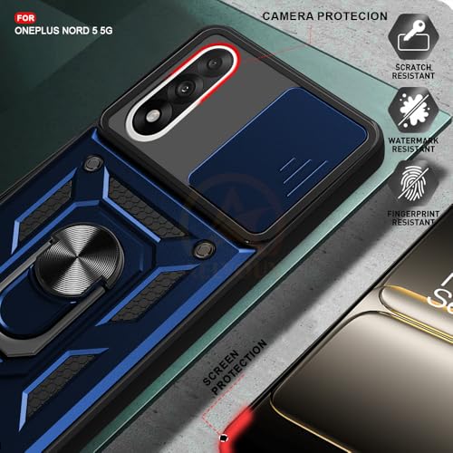 Image of Armor Bumper Back Cover Case for OnePlus Nord 5 5G | Rotating Camera Cover, Ring Holder & Kickstand | Heavy Duty & 360 Degree Protection OnePlus Nord 5 5G Back Cover (Blue)