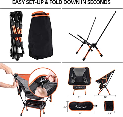 Sportneer Portable Lightweight Foldable Camping Chair Up to 150 kg for Backpacking/Hiking/Picnic/Fishing, orange, medium - Image 7