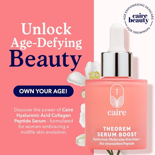 Caire ‘Own Your Age’ Bioavailable Hyaluronic Acid Collagen Peptide Serum and Grownup Pro-Aging Moisturizer Bundle | Wrinkle Fighting, for Face, Eyes + Neck| 30ml+50ml