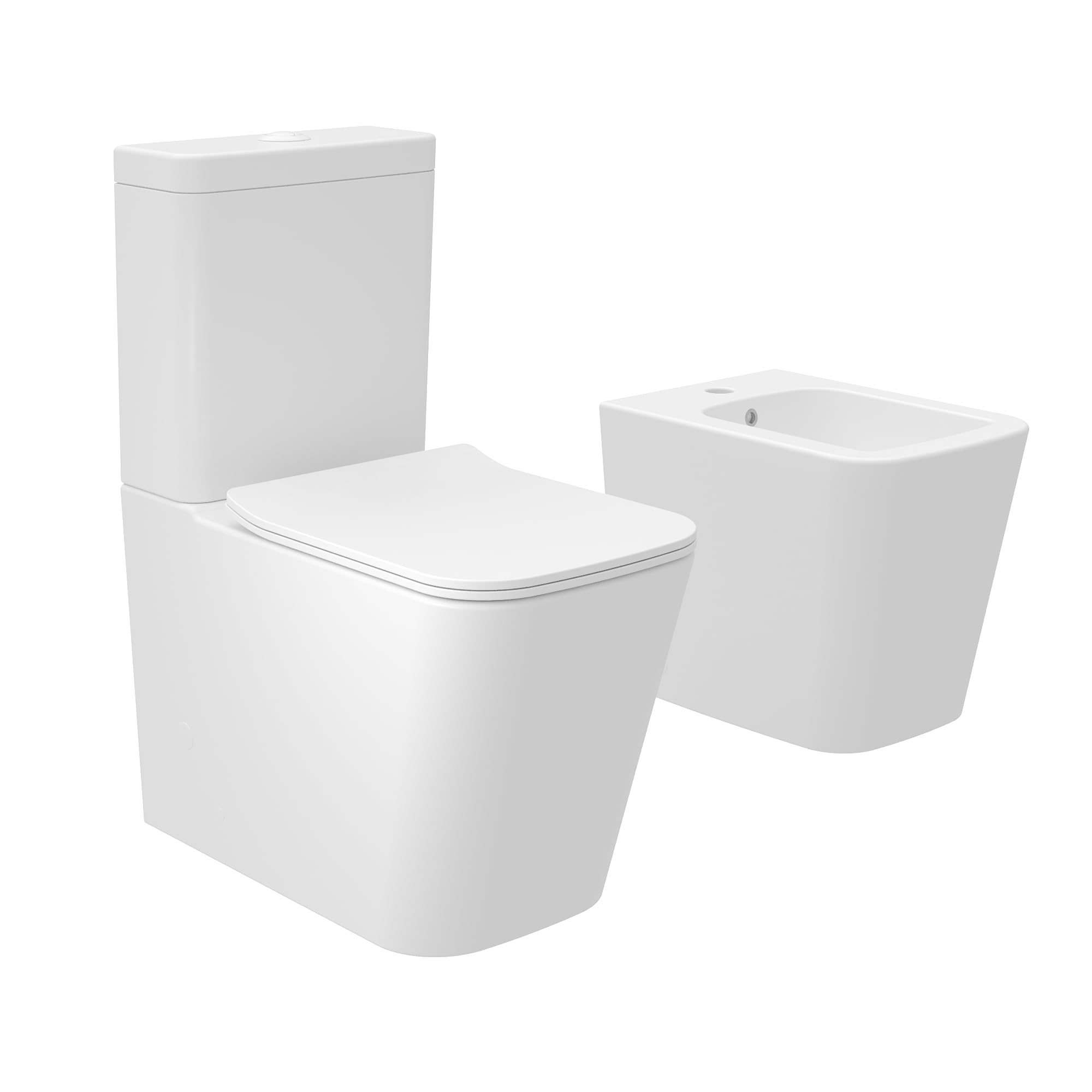 Coppia di sanitari filomuro vaso monoblocco rimless e bidet bianco opaco | Londra