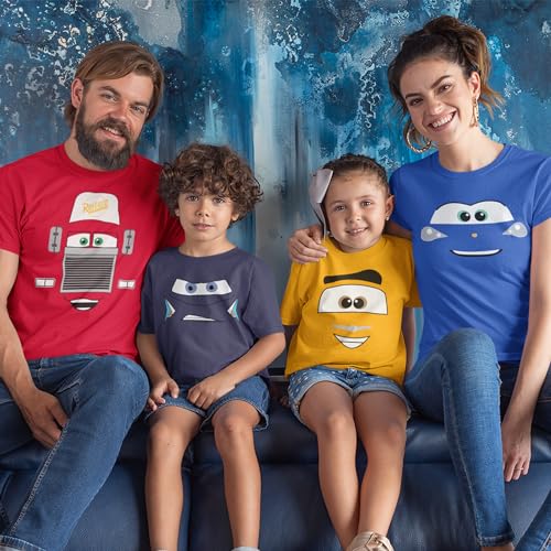 Car Face Outline Custom Family Matching Shirts, Car Personalized Birthday Crew Tees - Sally - TheKing, Mack and Many More of Cars Face Black2