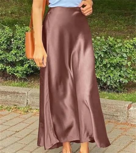 Woman Spring Satin Silk Skirt Work OL Back Zipper Casual Party Solid Sundress2