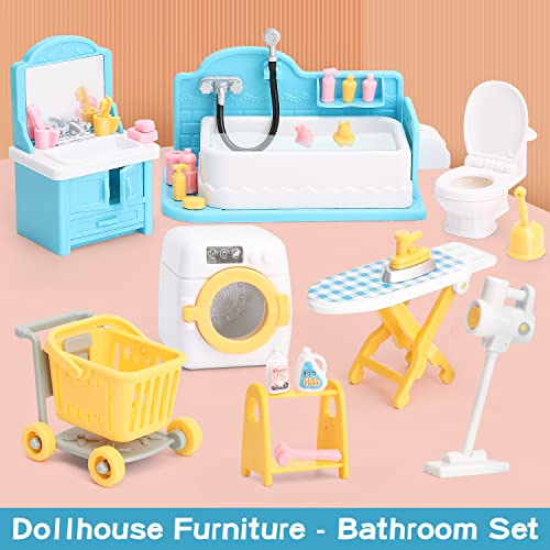 Dollhouse Furniture Set For Kids Toys Miniature Doll House Accessories Pretend Play Toys For Boys Girls & Toddlers Age 3+ With Bathroom #TOP2