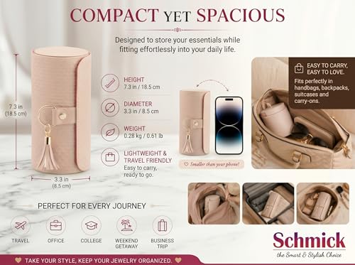 Image of Portable Travel Jewellery Box for Women & Girls - 3-Layer Compact Organizer Roll for Rings, Earrings, Necklaces & Bracelets (Baby Pink)