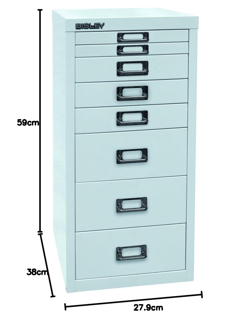 BISLEY H298BNL-av7 MultiDrawer Serie 29 DIN A4, 8 cajones, Metal, 645 Light Grey, 38 x 27.9 x 59 cm