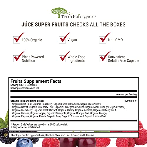 Terra Kai Organics Organic Super Fruits Supplement Gluten/Gelatin Free, Non Gmo, Soy Free & Vegan | Reds Superfood Capsules | 23 Fruits (90 Count) #TOP2
