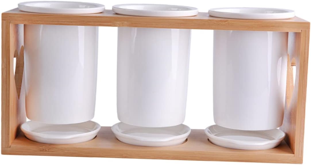 Ciieeo 1Set Multifunctional Bamboo Chopsticks Holder with Draining Design Flatware Organizer for Spoons Forks and Utensils Elegant Kitchen Storage