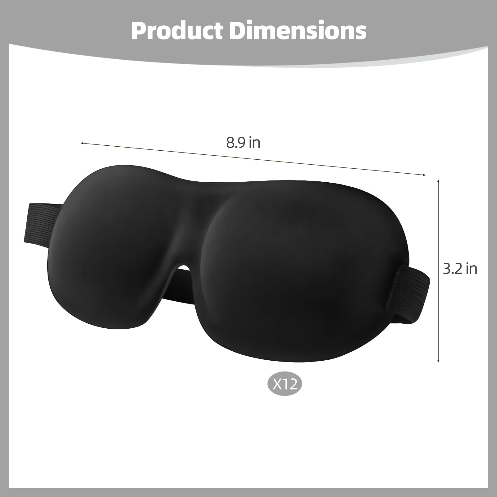 12 Stk. 3D Schlafmasken, 3D Augenmaske, leichte Schlafmaske aus Strickstoff mit druckfreiem Augenraum, verstellbarem Elastikband, Augenabdeckung für Männer Frauen Reisen Seitenschläfer