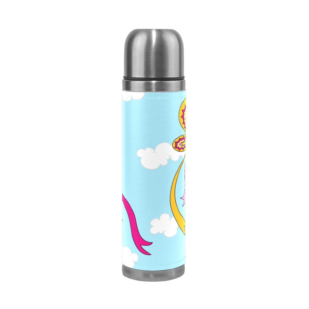 Sky Butterfly Water Bottle Hulahula Stainless Steel Insulated Vacuum Flask Leak Proof Leather Packing(500ML 13.7OZ)