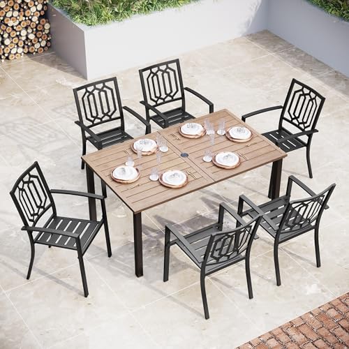 Image of Sophia & William Patio Table and Chairs Set, Outdoor Dining Set for 6, 7 Piece Metal Patio Furniture, 60 inch Rectangular Table with Wood-Like Tabletop(Geometry)