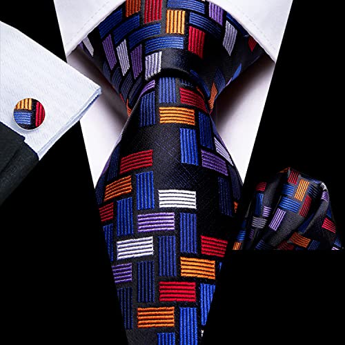 Image of Dubulle Mens Paisley Floral Silk Tie for Men Striped Necktie and Pocket Square Cufflinks Set Wedding Business