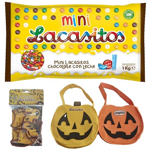 Pack Halloween:mini lacasitos bolsa 1kg,molde y bolsa calabaza lacasitos y conguitos