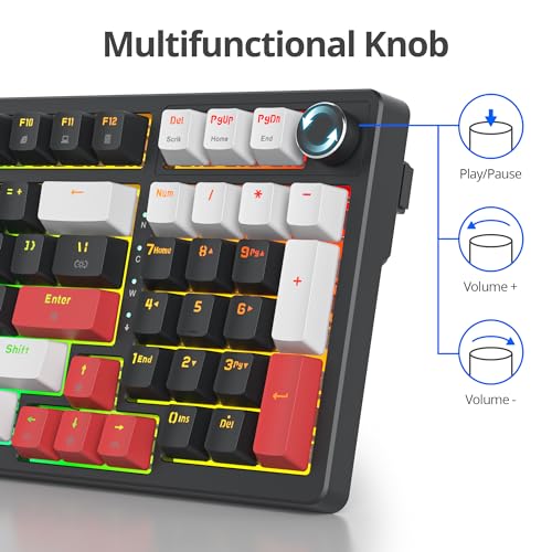 Image of Surmen Creamy Keyboard with Number Pad, 96% RGB Mechanical, Full Gasket Mounted, Hot Swappable, Custom Wired Thocky Keyboard with Knob for Office Gamers (Black)