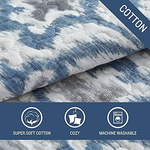 Tommy Bahama Home Quilt Set Reversible Cotton Bedding With Matchin Sham, All Season Home Decor, Twin, Cape Verde Smoke Grey/Blue #TOP4