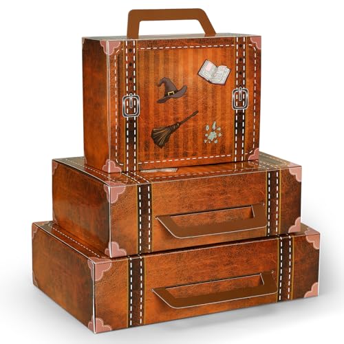 Image of Weekgrat 6 Pcs Large Magical Themed Christmas Under Tree Decor Box Travel Suitcase Travel Party Decor Paperboard Fantasy Themed Suitcases Gift Box Decorative with Magical Elements Decorations