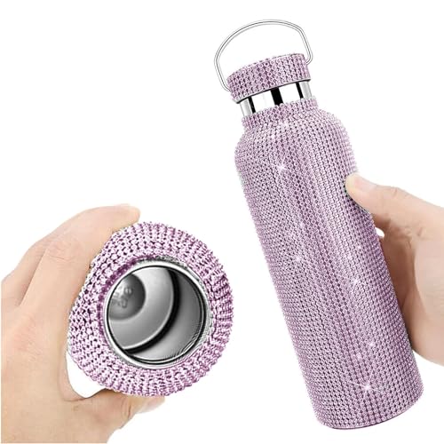 GIONAR 750ml Diamond Water Bottle, Bling Stainless Steel Water Bottles,Waterbottle with Diamond & Chain, Thermal Water Bottle - Image 4