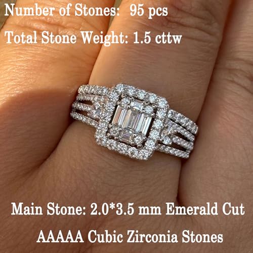 Newshe Jewellery Wedding Ring Sets for Her AAAAA Cz Engagement Band Rings for Women Emerald 925 Sterling Silver Size 5-102