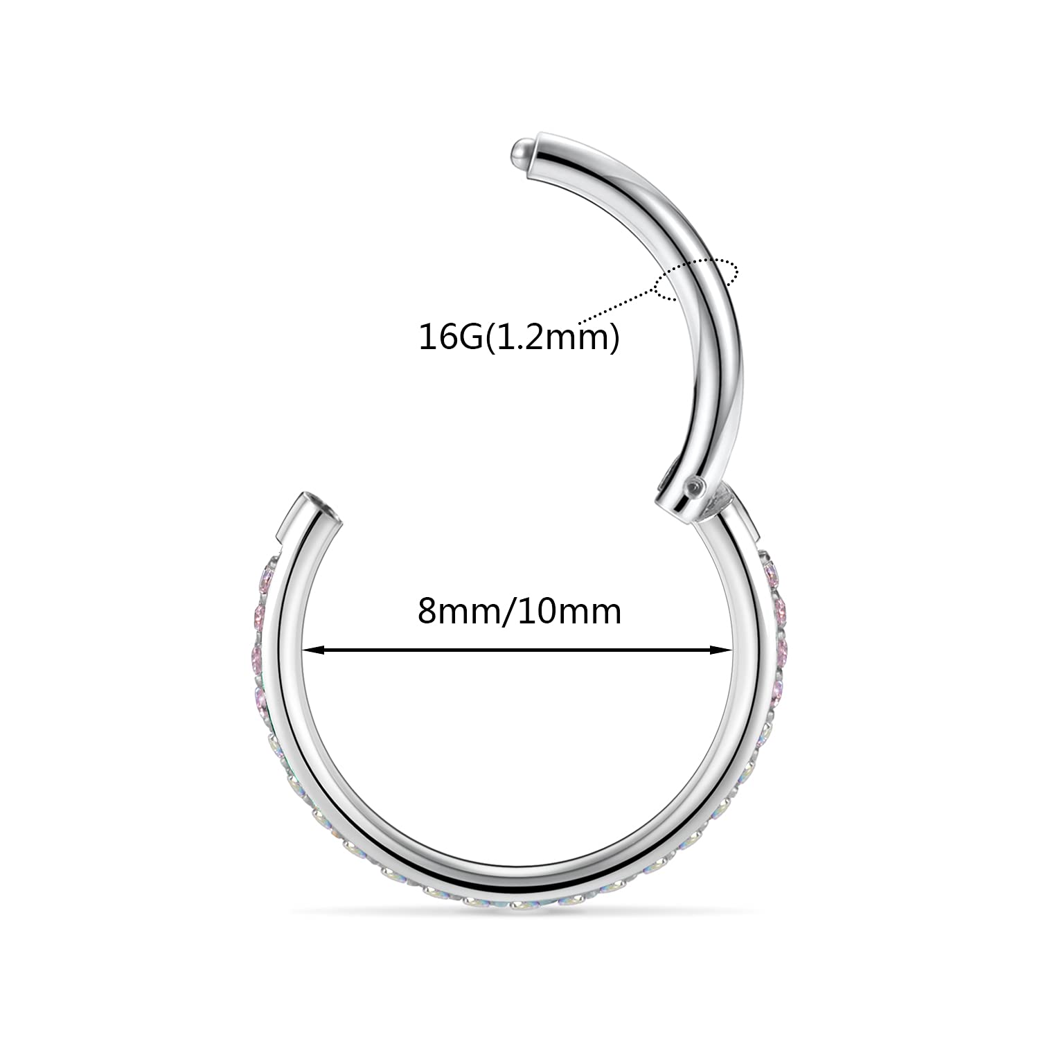 AROWRO Rook Piercing Daith Piercing Tragus Piercing Helix Piercings Septum Piercing Nasenpiercing Ring Conch Piercing Chirurgenstahl Zirkonia Hoop 16g 8mm Silber - 4