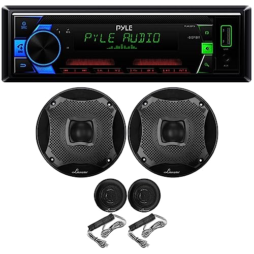 Pyle PLML50FB Single DIN Bluetooth 30 Preset Station Memory MP3/USB/AUX/AM/FM Radio Stereo Car Audio Receiver Bundle Combo with 2x 6.5" 450 Watt Peak Power 2-Way Black Audio Component Speakers